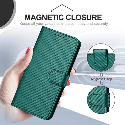 For Motorola Edge (2024), Retro Carbon Fiber Flip Leather Wallet Card Case Cover - Image 1 of 4