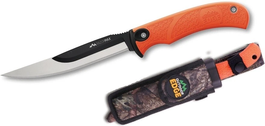 Outdoor Edge RAZORMAX Fixed Knife Stainless Steel Blade Orange TPR Handle RMB20