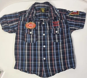 Vintage Makaveli Tupac Button Down Shirt YOUTH 4T Patch Embroidered Plaid Pocket - Picture 1 of 6