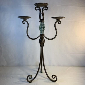 Vintage Kerzenständer Schmiedeeisen grün blau Recycling Glas Kandelaber 21" - Bild 1 von 10