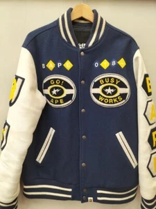 Bape 2005 Aoyama Exclusive Leather Sleeve Varsity Jacket Nigo Milo OG Vintage L - Picture 1 of 9