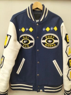 Bape 2005 Aoyama Exclusive Leather Sleeve Varsity Jacket Nigo Milo OG Vintage L - Image 1 of 4