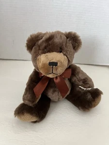 NAPCO 8" Brown Teddy Bear Plush Stuffed Animal Toy Big Satin Bow EUC! - Picture 1 of 8