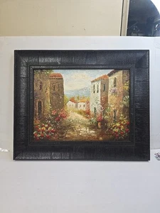 Mediterranean Garden Villa House Harbor View Painting Framed Decor Art Gift - Picture 1 of 17
