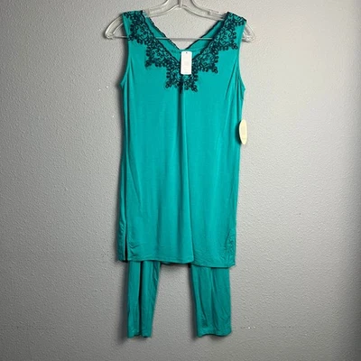 Conjunto de pijama Soma Oh My Gorgeous Cool XS túnica elegante selva tropical azul marino bordado Foto 1 de 4