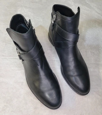 Lauren Ralph Lauren Botines Mujer 6.5B Cuero Negro Hermione Moto Moto Motociclista Foto 1 de 4