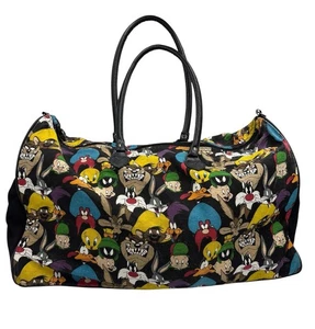 Vintage 1997 Looney Tunes Duffle Bag - Large Black & Colorful TAZ TWEETY ELMER - Picture 1 of 8
