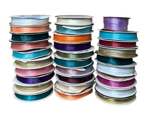 Lot Of 29 Vintage Spools Offray Wrights Polyester Ribbon 3/8" & 1/4" Solids - Picture 1 of 7