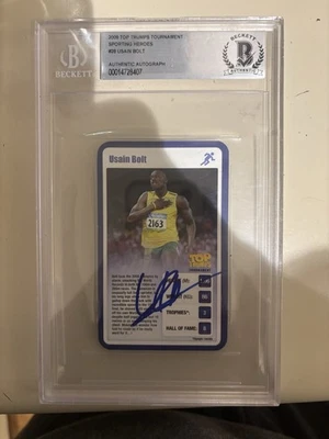 Tarjeta autógrafa 2009 Top Trumps Usain Bolt Beckett auténtica Foto 1 de 2