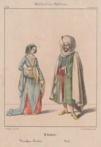 c1840 Kostümkunde Türkei turcica Mode Tracht kolorierte Original-Lithographie - Picture 1 of 1