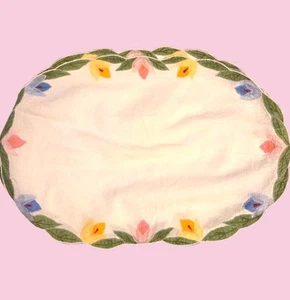 Vintage weiß Baumwolle Blumen Tischsets Applikation Blumen Cottagecore * bitte lesen - Bild 1 von 7