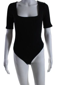 Good American Womens Button Bottom Short Sleeve Ribbed Bodysuit Black Size 2 - Picture 1 of 6