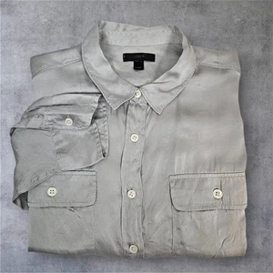 J. Crew Womens 12 100% Silk Long Sleeve Button Up Shirt Career Dove Gray Top S11 - Picture 1 of 9