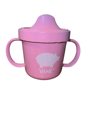 Pottery Barn Kids Baby Sippy Cup Drink Handles Plastic Pink Pig Oink Cute - Image 1 of 4