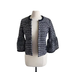 J. CREW Twill Jacket Womens Sz 0 Petite Black Sequin Puff Sleeve Preppy - Picture 1 of 10