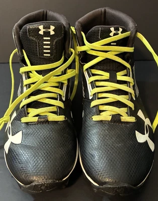 Under Armour Youth Sz. 6Y High Top Shoes Football Cleats Black/White Green Laces - Image 1 of 4