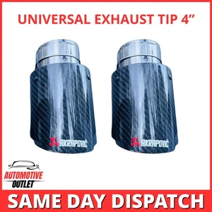 2x AKRAPOVIC EXHAUST TIP 4” UNIVERSAL STAINLESS STEEL SILVER & BLACK CARBON FIBR - Picture 1 of 12