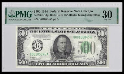 Series 1934 $500 Federal Reserve Note Chicago Fr.2201-Gdgs PMG VF30 - Image 1 of 2