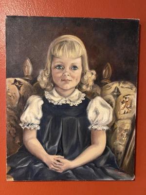 "Retrato de niño vintage original 1962 óleo sobre lienzo sin marco firmado 16x20""" Foto 1 de 4