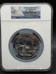 2010 5oz Silver 25c ATB Yellowstone NGC MS69 - Picture 1 of 5