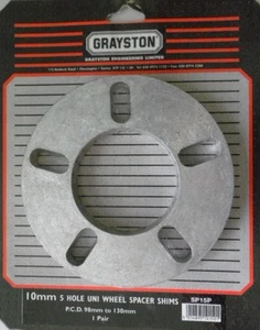 Grayston Pack Of 2 Universal Wheel Spacers Shims 10mm 5 Stud PCD 98-130mm Pair - Picture 1 of 1