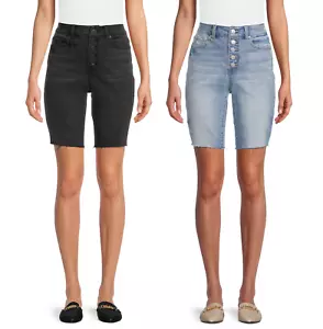Time and Tru Damen High-Rise Button Fly Stretch Denim Bermuda Short Neu - Bild 1 von 16