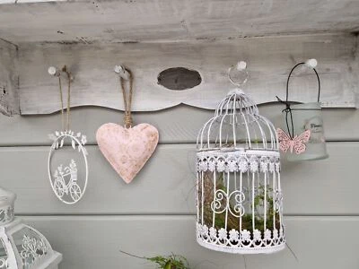 Windlicht Teelichthalter zum Hängen Blumen gefrostet mit Holzschmetterling Ø6x8, - Bild 1 von 2