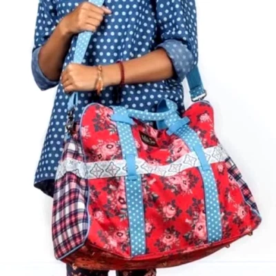 Matilda Jane Red Floral At The Lodge Overnighter Bag Tote 14" x 17" x 8" NWOT - Image 1 of 4