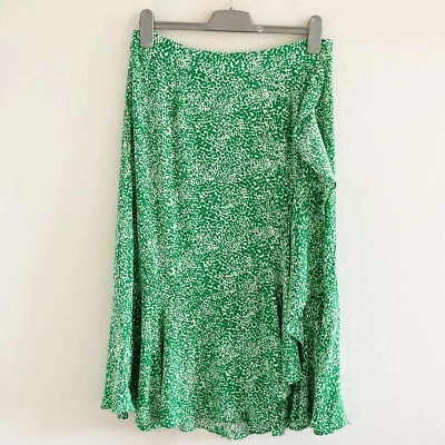 Whistles Skirt Size 14 Green Animal Print Frill Hem Midi Lightweight - Image 1 of 4