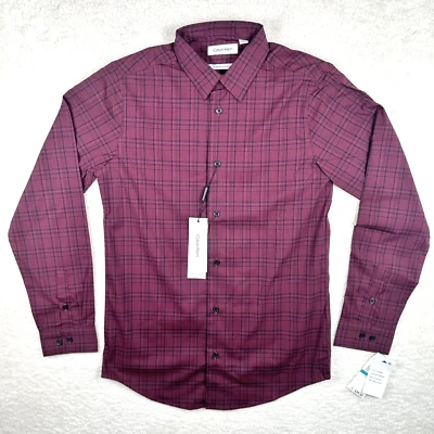 Camisa de Vestir Calvin Klein Niño Manga Larga Estampada Puños Abotonados Cabernet Talla 16 Foto 1 de 4