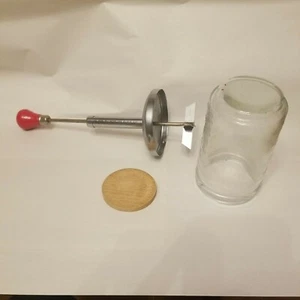 Vintage Hazel Atlas Nut Chopper Jar Red Wooden Handle Wood Insert #5393 - Picture 1 of 5