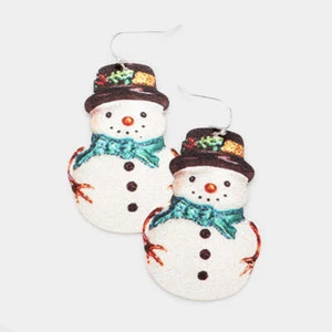 Pierced silver 2 1/2" XL metal multi colored snowman dangle earrings - Picture 1 of 2