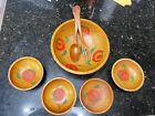 Hand Painted 50's Wooden Salad Bowl Set Made In Occupied Japan 10-1/2 diameter