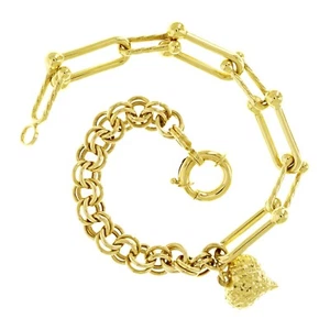 Italienisches 14k Gelbgold hohles U-Glied Rolo Herz Bettelarmband 7,5" 6,3 Gramm - Bild 1 von 4