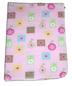Circo Target Fleece Pink Daisy Flower Baby Blanket Square Box Aqua Brown Green - Picture 1 of 2