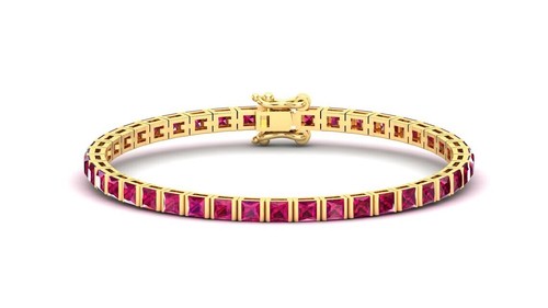 VALENTINO Bracciale Tennis 4mm Taglio Principessa Creato in Laboratorio Lunetta Rubino Rosso Set 7" in Argento 925