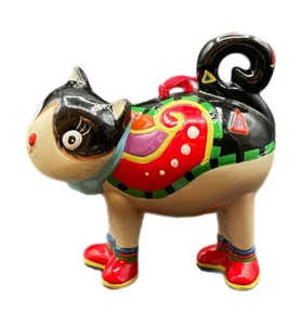 Funky abstrakt bemalt schwarz & hellbraun Katze Ornament - Bild 1 von 10