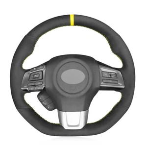 Hand-stitched Black Suede Yellow Marker Steering Wheel Cover for Subaru WRX STI - Picture 1 of 16