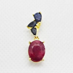 Oval Rubin Saphir Anhänger 925 Silber 585 Gelbgold vergoldet - Bild 1 von 3