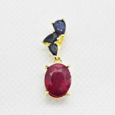 Oval Rubin Saphir Anhänger 925 Silber 585 Gelbgold vergoldet - Bild 1 von 3