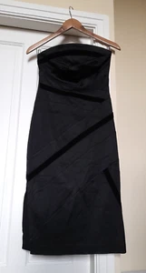 Karen Millen Black Strapless Satin Velvet Bodycon Dress UK 12 - Picture 1 of 12