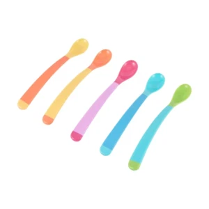 5 Pack Weaning Spoons Long Handle Feeding Time Baby Girl / Boy BPA Free Spoons - Picture 1 of 5