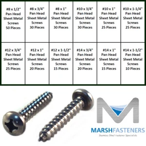 316 Stainless Steel Phillips Pan Head Sheet Metal Screw KIT Boat Marine Auto RV - Foto 1 di 2