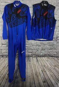 Sugoi Mens Full Body Suit One Piece Long Sleeve & Vest Blue Red CyclIng M RARE