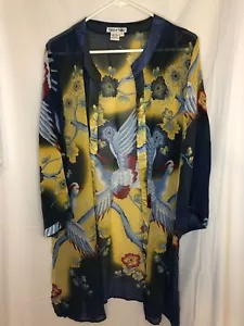Wintersilks Damen 100% Seide Staubwedel Vogel Blumendruck Bluse Top Gr. M transparent - Bild 1 von 4