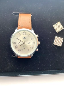 Set De Reloj Con Correa De Cuero Para Hombre Y Gemelos - Imagen 1 de 6