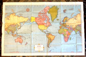 VTG RAND McNALLY Fold Out Cosmopolitan World Map On Mercators Projection 52 X 34 - Picture 1 of 15
