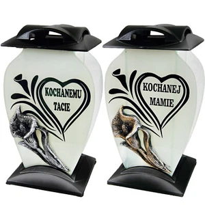 BELOVED DAD/MOM 12.5” TALL ENGRAVED CEMETERY GLASS LANTERN ZNICZ WITH FLOWER - Imagen 1 de 5