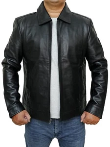 Men's New Stylish Moto Biker Trucker Racer Real Sheepskin Black Leather Jacket - Picture 1 of 9