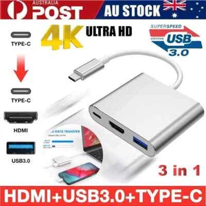 Type C to USB-C HDMI USB 3.0 Adapter Converter Cable 3 in 1 Hub For MacBook Pro - Picture 1 of 13